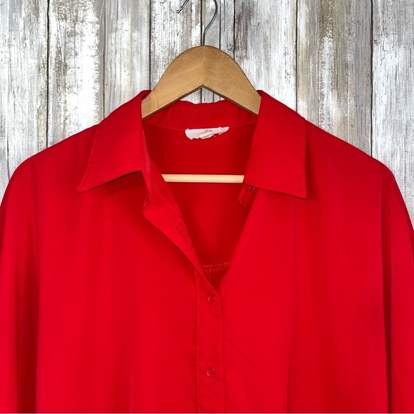 Entro Red Oversized Button Down Satin Blouse - Picture 3 of 5